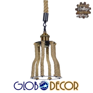 GLOBOSTAR® LANTERN 01186 Vintage Κρεμαστό Φωτιστικό Οροφής με Ντουί 1 x E27 AC 220-240V IP20 - Μπεζ & Μαύρο - Μ15 x Π15 x Υ24cm